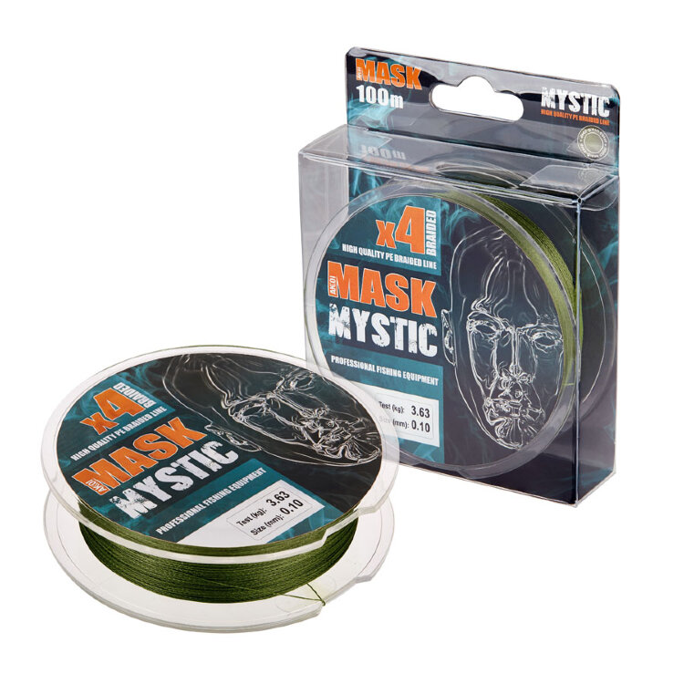 Плетеный шнур AKKOI Mask MYSTIC X4 100м, 0,14мм, цв. глубокий зеленый