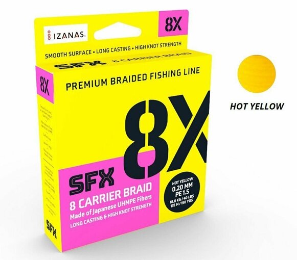 Шнур Sufix SFX 8X Carrier Braid 135м, #4.0, 0.33мм, цв. Hot Yellow
