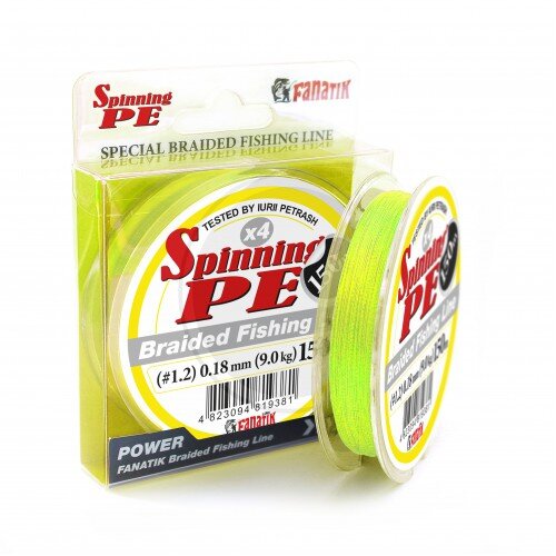 Плетеный шнур FANATIK Spinning PE X4 150 m (#1,2) 0.18 mm, цв. Yellow
